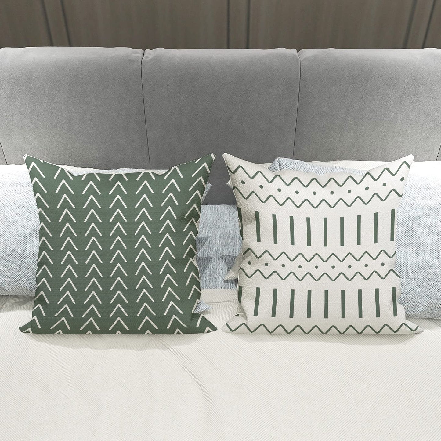 YCOLL Pillow Covers 16x16 Set of 4, Modern Sofa Throw Pillow Cover, Decorative Outdoor Linen Fabric Pillow Case for Couch Bed Car, Aqua Green