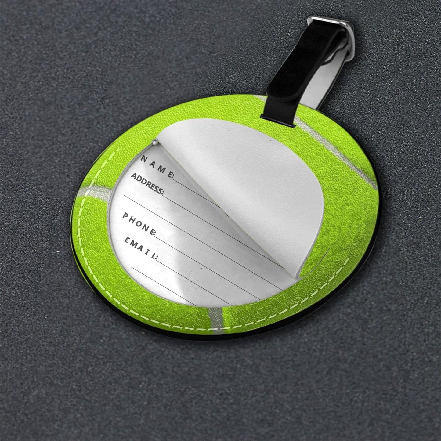 Luggage Tag Tennis Ball Balls for Tennis Lover, Pu Leather Bag Travel Suitcases Id Identifier Baggage Label for Women Men Boys Girls