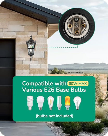 EDISHINE Dusk to Dawn Outdoor Wall Light, 17" Exterior Light Fixture Wall Lantern, Black Roman Porch Light Wall Lamp with Water Ripple Glass, Waterproof Wall Mount Sconce for Porch, Garage, Patio