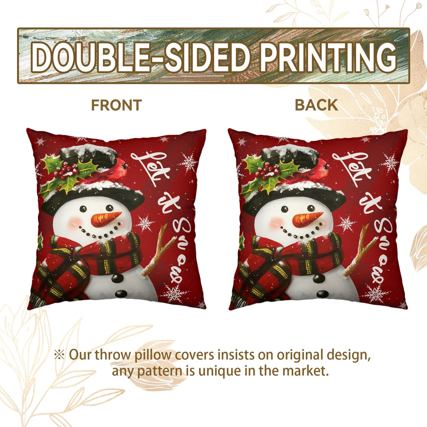 Cryfox Xmas Snowman Pillow Covers 18x18 Pillow Cases Winter Christmas Tree Pillow Cover Set of 2 Holiday Cushion Case Xmas Decoration for Couch Bed Sofa