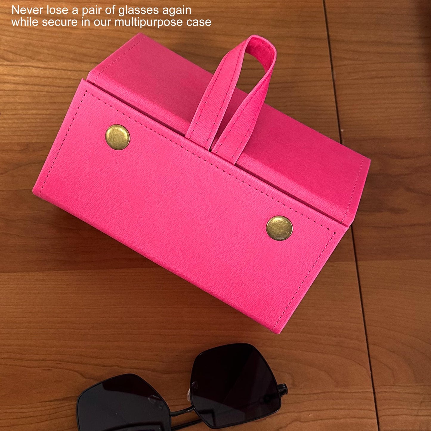 Longjet Sunglasses Organizer 5 Slots Travel Glasses Case Multiple Pairs Eyeglasses Storage Box Hanging Eyewear Holder (Peach Pink)