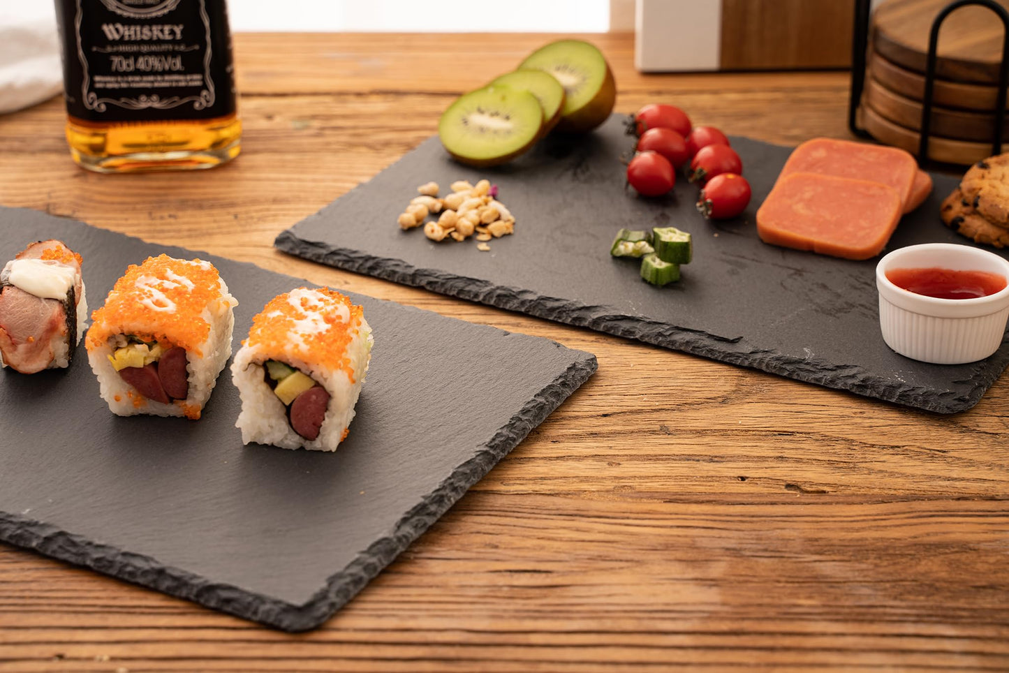WLWNWFT 2 Pcs 16x12in Large Slate Cheese Boards Slate Board, Cheese Tray Serving Tray Serving Stone Tray Platter Pacemat with 2 Chalks Christmas
