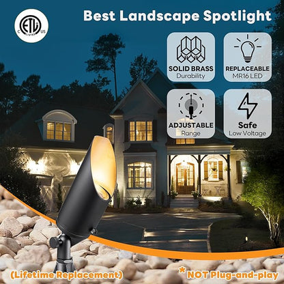 Gardenreet Die-Cast Brass Spot Light Outdoor - 12V Uplighting Waterproof, LED Low Voltage Landscape Lights, Stretchable Shroud Metal Black for Fence Fountain Without MR16 Bulbs (12 Pack)