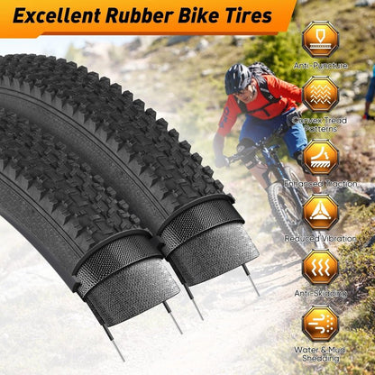 26 Inch Bike Tire, 2Pack 26 x 1.95 Bike Tires & Tubes with Repair Kit, Folding Portable 26 MTB Tires, Replaceable Bicycle Tires 26x1.95 with Inner Tubes and Levers for City Roads, Muddy Trails