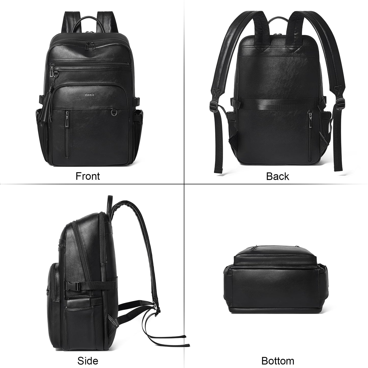 Shrrie Vegan Leather Laptop Backpack for Women,17 Inch Computer Backpack Purse for Work Business College Travel Teacher Nurse with Anti-theft Pocket & Giant Tumbler Holder Pocket,Black