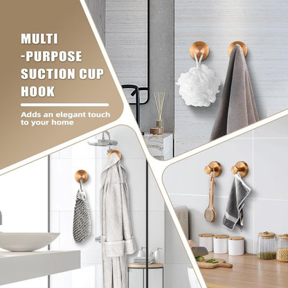Fenas Suction Cup Hooks for Shower No-Drill Bathroom Hooks for Towels, Robes, Loofah Mountable on Bathroom Walls, Kitchen, Glass, Mirrors, Tile and Smooth,Non-Porous Surfaces (2, Champagne Bronze)