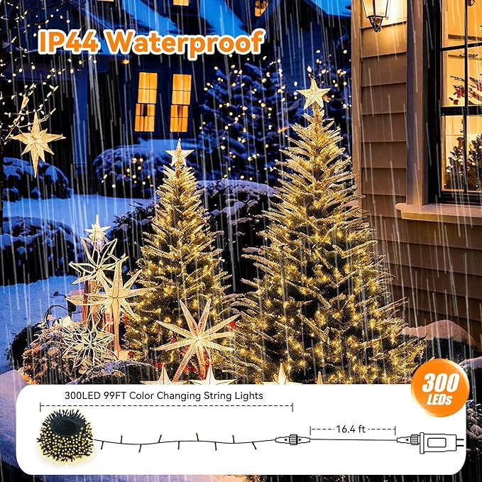 LitHome 99FT 300 LED Color Changing Christmas String Lights Outdoor, 35 Colors 9 Modes RGB Christmas Lights with Remote, Dimmable Led String Light, Xmas Tree Light for Indoor Holiday Party Decor