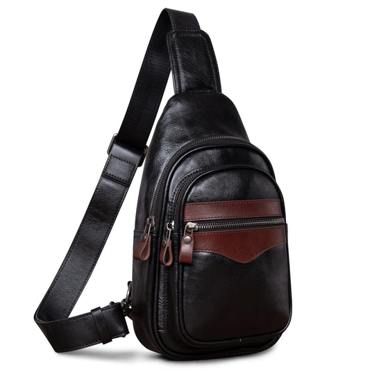 Genuine Leather Sling Bag for Men and Women Crossbody Shoulder Bag Sling Backpack Chest Purse Carry on Casual Daypack(Black)