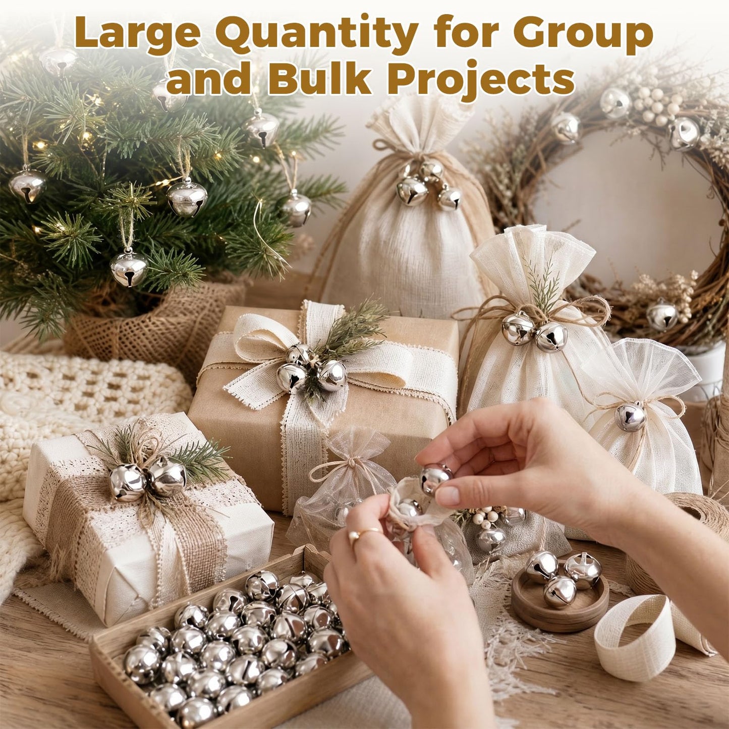 MCPINKY 300PCS Jingle Bells Bulk, 1 Inch Craft Bells for DIY Crafting, Christmas Holiday Home Decoration, Silver