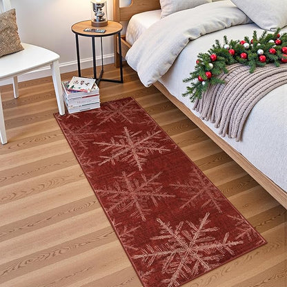 Lahome Snowflake Christmas Runner Rug, 2x6 Red Christmas Rug Runner Soft Non Slip Kitchen Runner Rugs with Rubber Backing Holiday Decor Carpet Runners for Hallways Bedroom Laundry(2x6ft,Red)