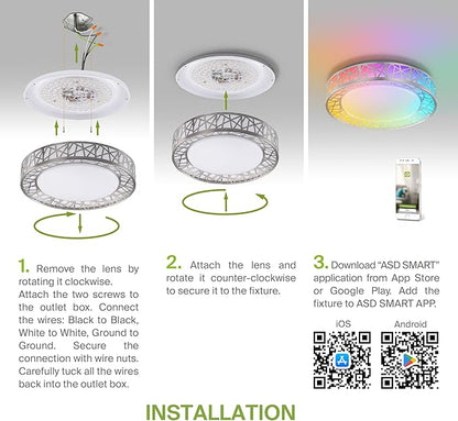 ASD 16 Inch Smart RGBW Flush Mount Ceiling Light with Remote - Brushed Nickel 28W 120V 2700-6500K Dimmable Ceiling Light Fixture, WiFi App Control RGB Lights, Alexa & Google Assistant - ETL, 4 Pack