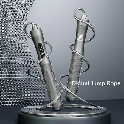 MOGOLD Jump Rope With Counter, Gray Aluminum Alloy Handle with PVC Cable