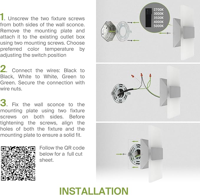 ASD 8 Inch LED Indoor Wall Sconce - Modern Interior 10W 120V 2700K-5000K Adjustable Dimmable Wall Mounted Light Fixtures, Acrylic Glass Wall Lights for Stairway, Hallway - ETL, Brushed Nickel 2 Pack