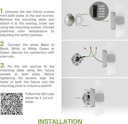 ASD 8 Inch LED Indoor Wall Sconce - Modern Interior 10W 120V 2700K-5000K Adjustable Dimmable Wall Mounted Light Fixtures, Acrylic Glass Wall Lights for Stairway, Hallway - ETL, Brushed Nickel 2 Pack