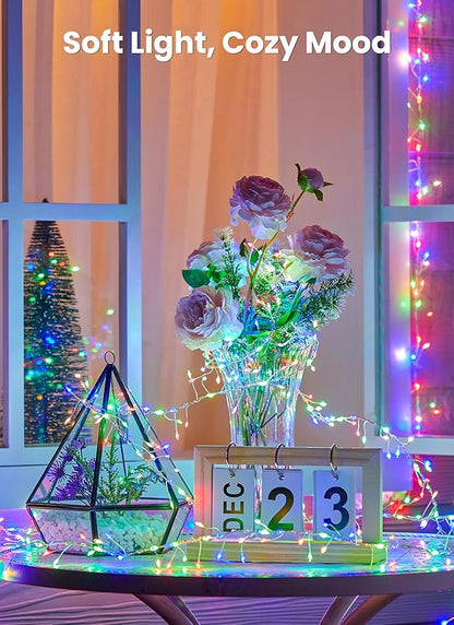 Flowing Fairy Lights Plug in with 14 Modes, 10FT 388LED Twinkle String Lights Indoor, Christmas Tree Lights Indoor Waterproof for Bedroom Christmas Home Room Decor, Multicolor