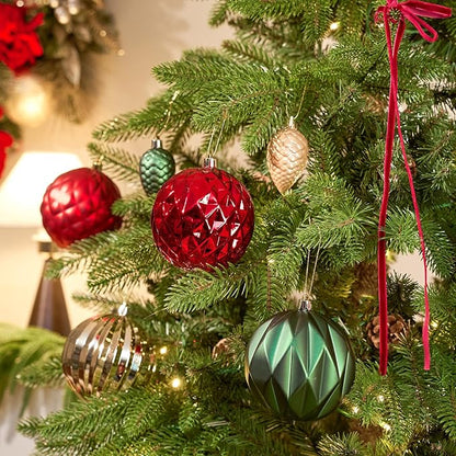 JORNOY Christmas Tree Ornaments, 4inch/100mm Shatterproof Ornaments for Christmas Tree Set - Large Plastic Decorative Hanging Balls Ornaments for Xmas Tree Decorations Party, 12ct (Red & Green & Gold)