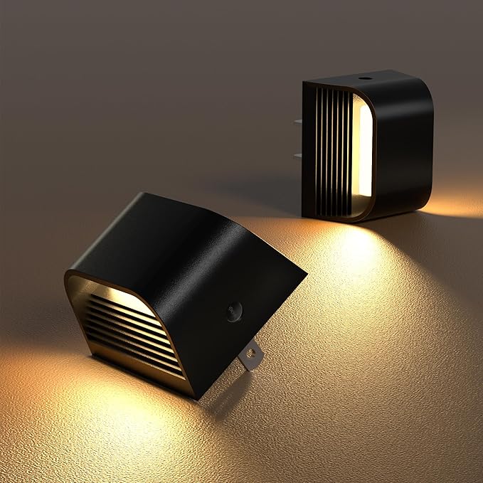 VOLISUN Night Lights Plug into Wall, 2 Pack Up and Down LED Night Light with Dusk to Dawn Light Sensor, 3000K Warm White Nightlight for Hallway, Bedroom, Bathroom, Kitchen Black