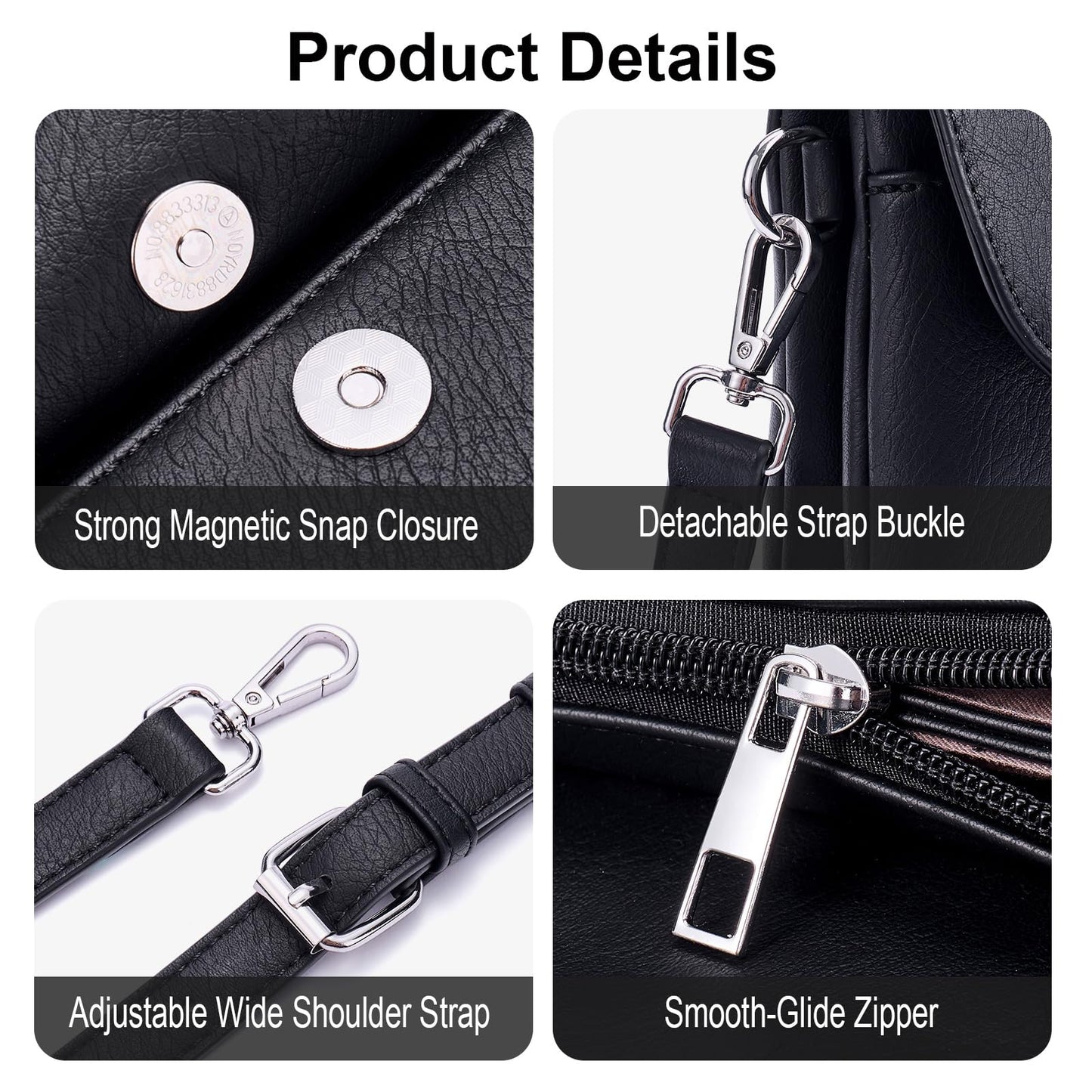 Lexiyat Crossbody Bags for Women Vegan Leather Travel Small Cell Phone Purse Rfid Shoulder Bag with 2 Straps Black