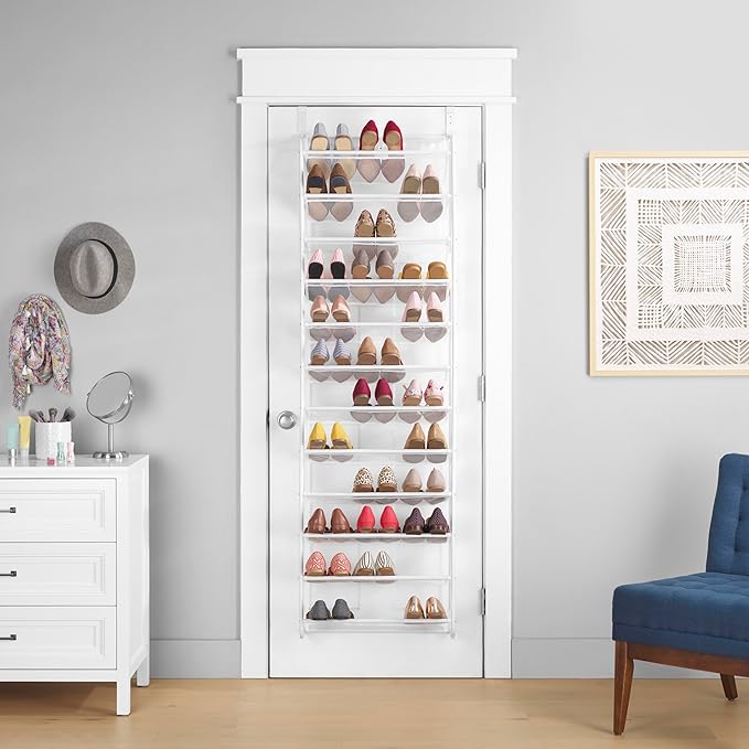 Whitmor 36 Pair Over The Door Shoe Organizer, 12 Tier Hanging Shoe Organizer