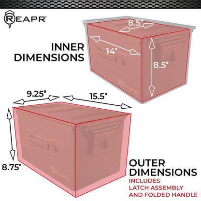 Reapr XL Ammo Box – Lockable Heavy Duty Steel Ammo Can for 9mm, 223, 50 Cal, Airtight Military Storage Case for Tools, Gear or Ammunition, Water Resistant Metal Footlocker Style Organizer