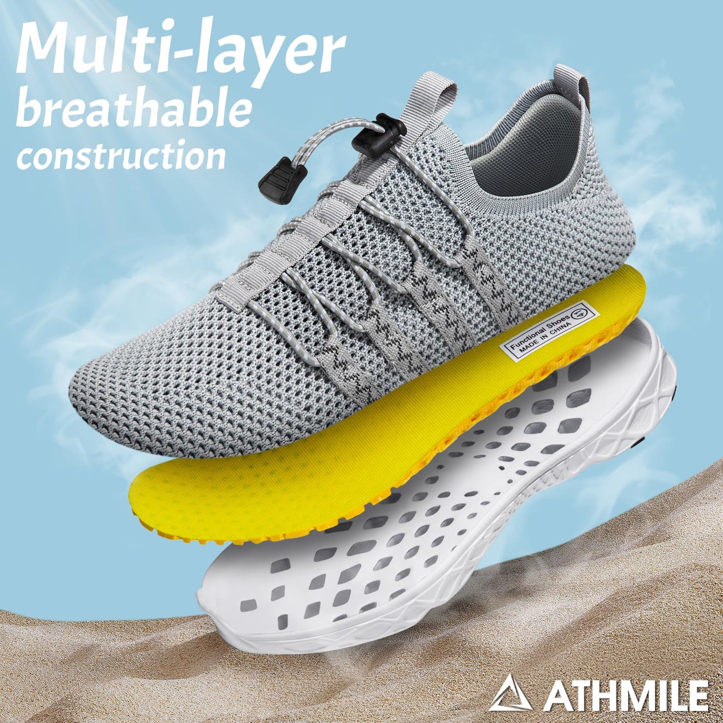 ATHMILE Water Shoes for Men Women Barefoot Hiking Swim River Shoes Adult Lake Pool Aqua Socks Beach Quick Dry for Hiking Surfing Kayaking Sport Accessories Camping Must Haves