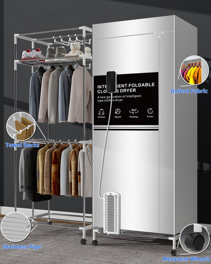 KASYDoFF Portable Clothes Dryer, 110V -1600W Portable Dryer for Apartment, 67Inch -3 Tier Foldable Clothes Dryers Rack, Energy Saving Portable Dryer for Indoor, Travel, RV