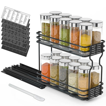 SpaceAid Pull Out Spice Rack Organizer for Cabinet, Heavy Duty Slide Out Seasoning Kitchen Organizer, Cabinet Organizer, with Labels, 4.5" W x10.75 D x8.5 H, 1 Drawer 2-Tier