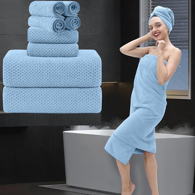 8 Piece Bathroom Towel Set Blue |2 Oversized Large Bath Towels Sheet, 2 Hand