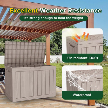 MAIUSCOLI 45 Gallon Outdoor Deck Box, Lockable Waterproof Outdoor Storage Boxes For Garden Tools,Indoor Cushions,Accessories Outside Storage Resin Weatherproof Container(Grey)