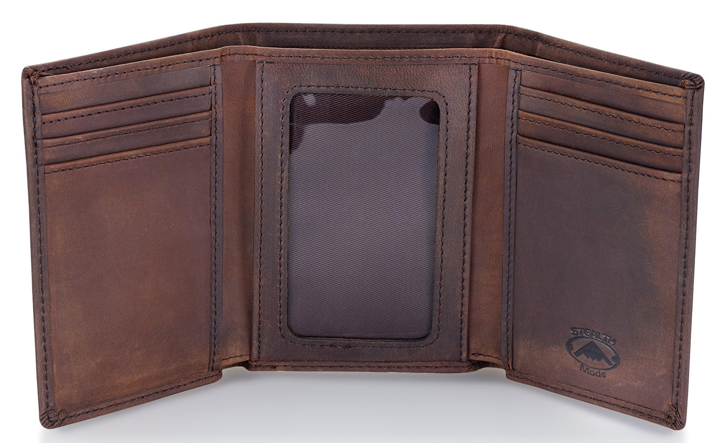 Stealth Mode Trifold Leather Wallet for Men with RFID Blocking (Brown)