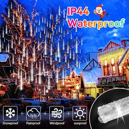KNONEW 2Pack Total 48 Tube Meteor Shower Lights,15 in 672 LEDs Christmas Lights Outdoor Waterproof Plug in Falling Rain Light for Xmas Tree Wedding Party Garden Holiday Decorations (Cool White)