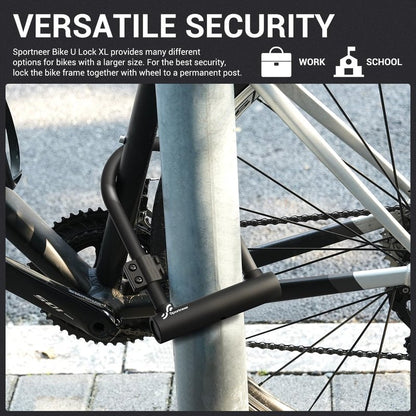Sportneer Bike U Lock - Heavy Duty 18mm Shackle with 6ft Security Cable | Fits Road, Mountain & Electric Bikes, 9.85''x6.3''