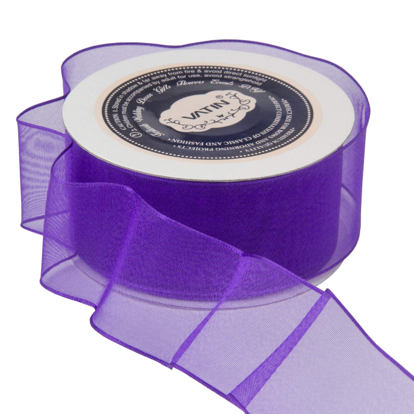 VATIN Purple Organza Wired Ribbon, 1-1/2" Purple Sheer Ribbon with Metallic Edge for Christmas Tree Decoration Gift Wrapping Wedding Crafts -25 Yards