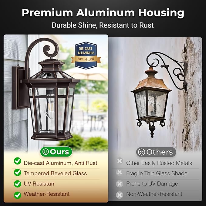 Large 9'' Outdoor Wall Lights Wall Mount, Dusk to Dawn Front Porch Lights, Oil Rubbed Bronze Outdoor Wall Lantern, Exterior Lighting Fixtures for Garage, Waterproof Patio Sconce Lights