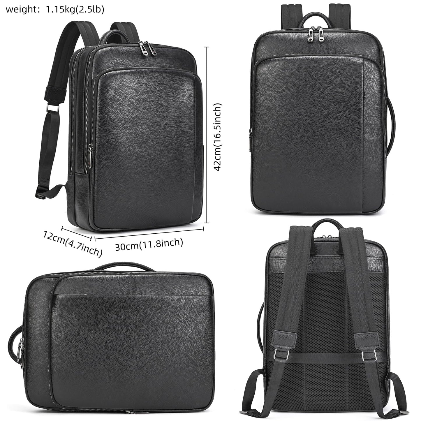 JulBean Laptop Leather Travel Backpack For Men Carry On Back Pack For Business Work computer Backpacks Fit 15.6" Laptop