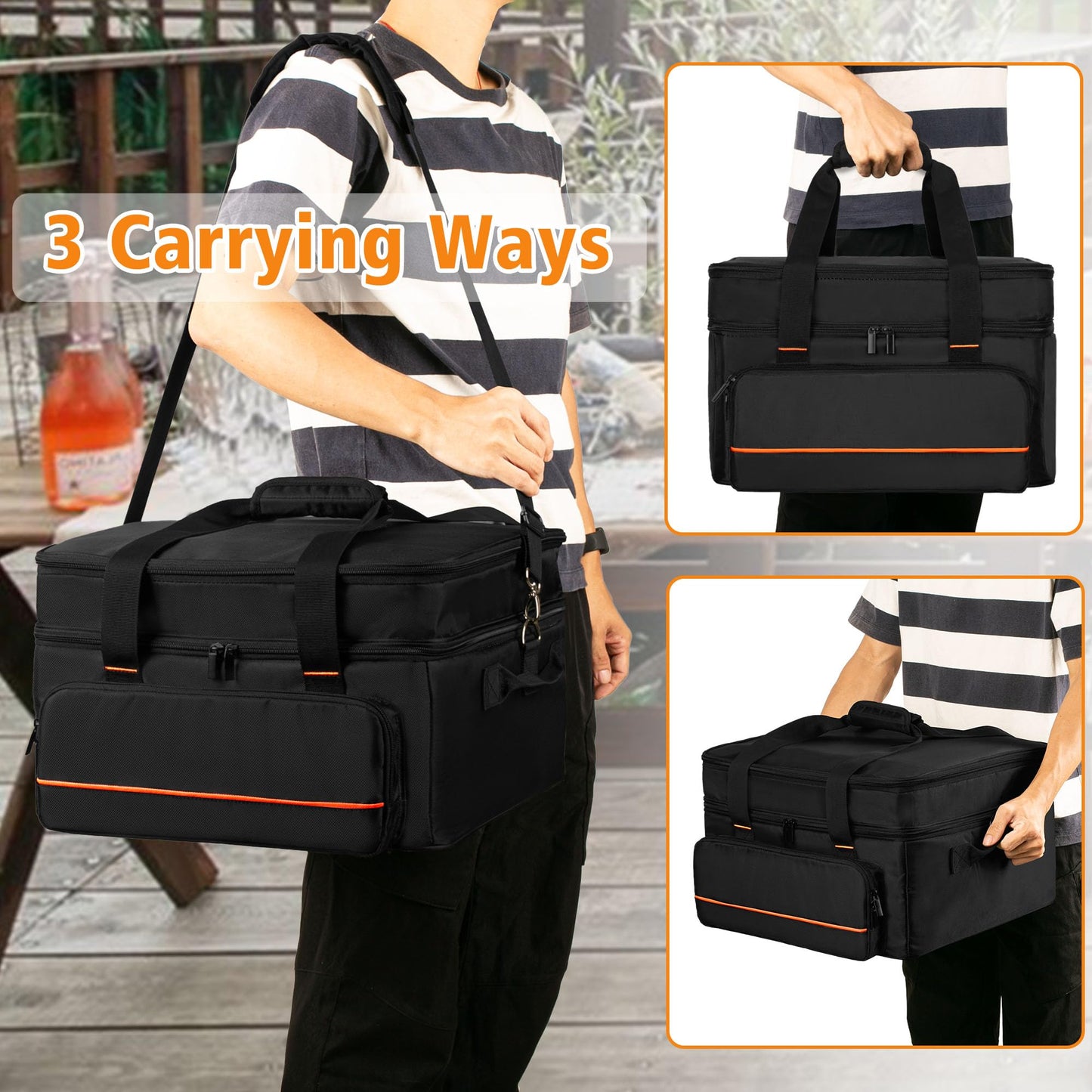 samdew Double-layer Grill Carrying Bag, Grill Cover Compatible with Ninja GR101 Sizzle Smokeless Indoor Grill & Griddle, Padded Grill Storage Case for Grill Plate & Accessories Tools, Bag Only