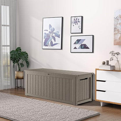 270 Gallon Waterproof Large Resin Deck Box Indoor/Outdoor Lockable Storage Container and Seating for Garden, Pool, and Patio (270 Gallon, Grey)
