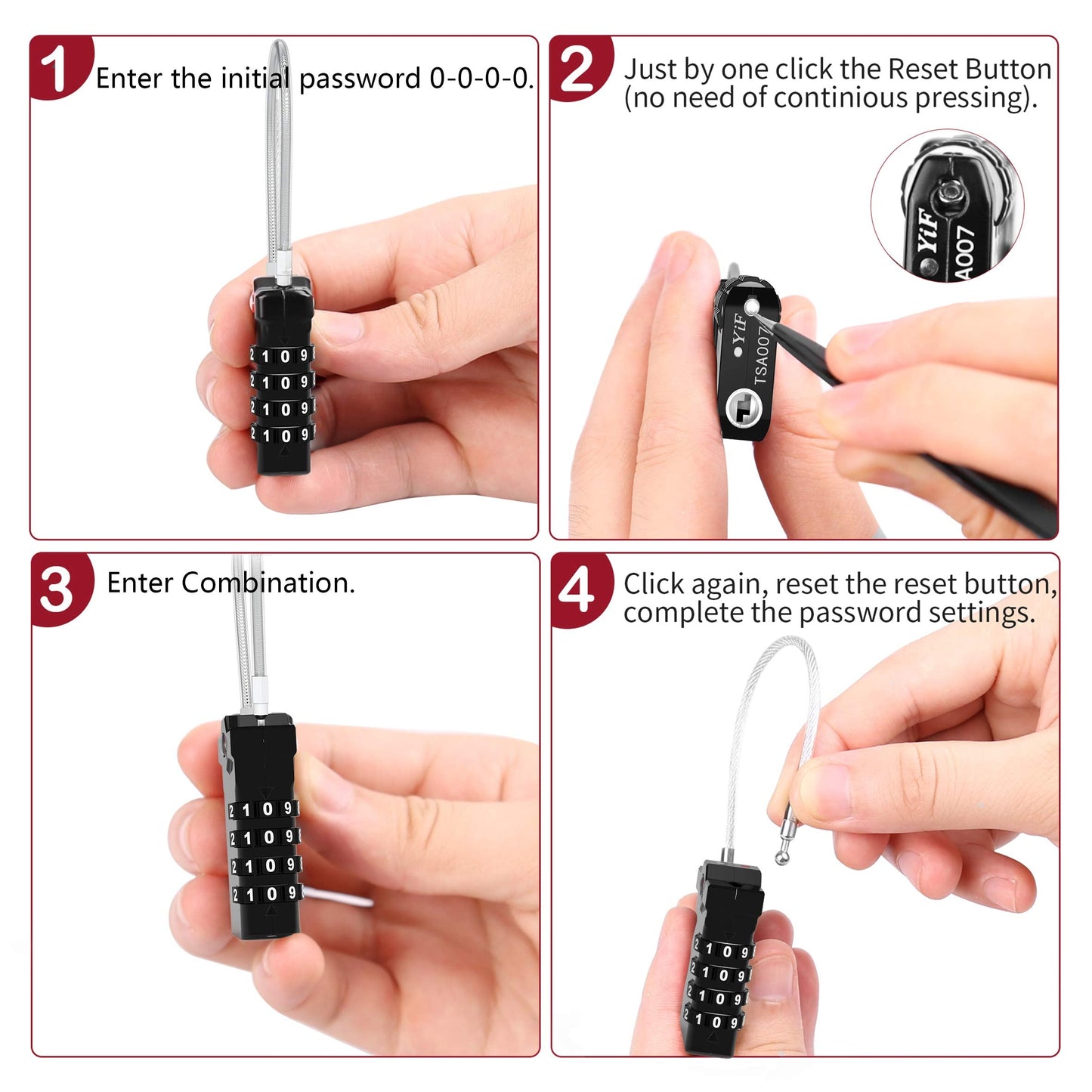 TSA Approved Locks for Luggage, 2 Pack Combination Travel Steel Cable Lock, Re-settable 4 Digit Padlocks with Inspection Indicator, Alloy Body Keyless Padlock for Lockers, Backpacks, Bags - Black