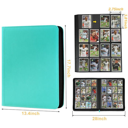 16 Pocket Ringless Side Loading Trading Card Binder, 1024 Cards PU Fixed Page Zipper Card Album for TCG Sports Game Cards, Not Fit Top Loaders(Lake Blue)