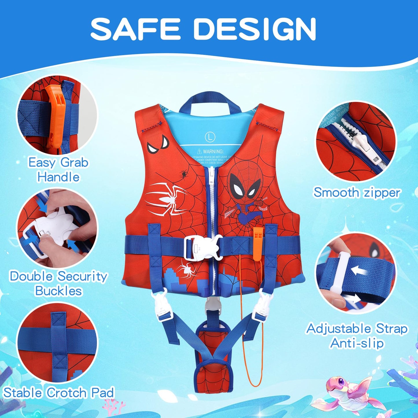 Toddler Swim Vest Neoprene Adjustable Safety Strap 20-90lbs Kids Floaties Buoyancy Jacket for 1-9Y Boys and Girls,Child Swimming Vest on Pool/Boating/Beach/Learn to Swim Aid（S）