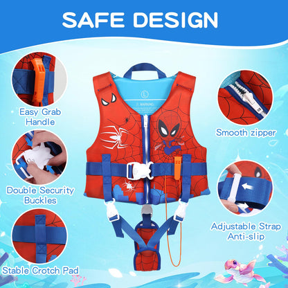 Toddler Swim Vest Neoprene Adjustable Safety Strap 20-90lbs Kids Floaties Buoyancy Jacket for 1-9Y Boys and Girls,Child Swimming Vest on Pool/Boating/Beach/Learn to Swim Aid（S）