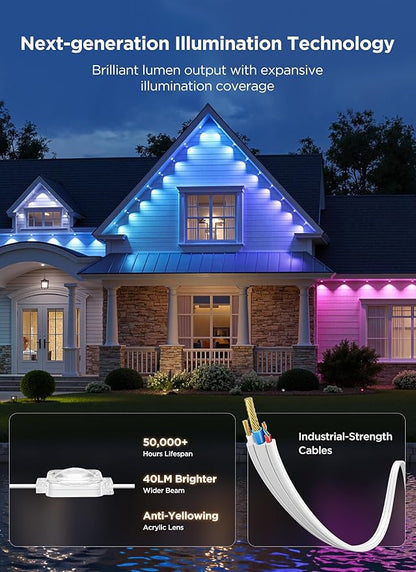 Permanent Outdoor Lights, 150FT with 96 Smart RGBIC LED Lights, DIY Scene Mode, IP68 Waterproof Christmas Lights for Daily and Accent Lighting, Outdoor Decor, House Roof, Holiday Decorations