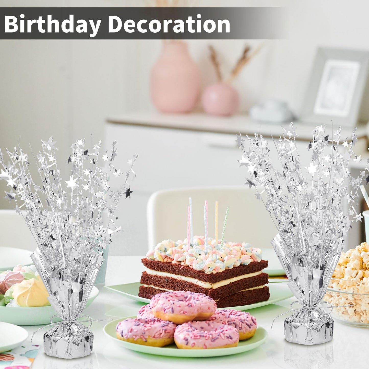 6 Pack Metallic Foil Spray Centerpiece Table Decoration Silver Star Party Centerpieces Table Decorations for Birthday Wedding Anniversary 2026 Graduation Party Decor