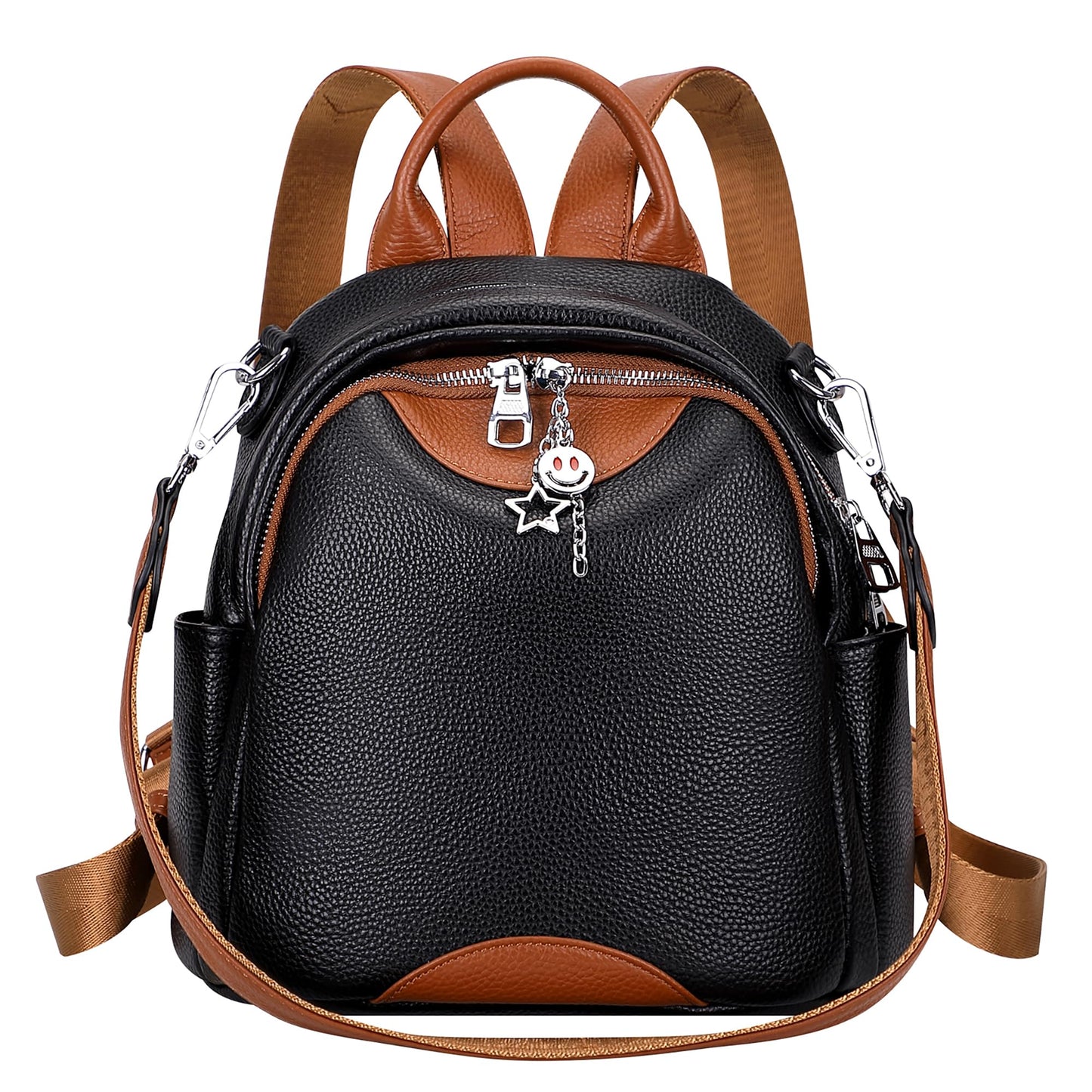 ALTOSY Soft Genuine Leather Backpack for Women Small Convertible Backpack Purse Shoulder Bag for Ladies (S97 Black/Brown)
