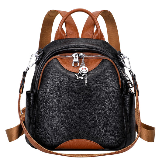ALTOSY Soft Genuine Leather Backpack for Women Small Convertible Backpack Purse Shoulder Bag for Ladies (S97 Black/Brown)