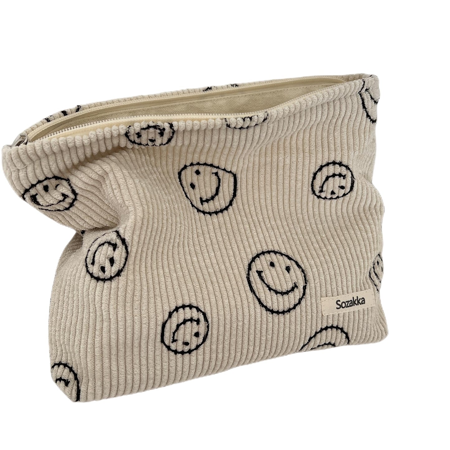 Gardsell Cosmetic Bags for Women - Corduroy Cosmetic Bag Aesthetic Women Handbags Purses Smile Dots Makeup Organizer Storage Makeup Bag Girls Case Bags (A-Beige)