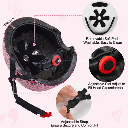 Kids Helmet, Bike Helmets for Kids 3-8-14 with Knee Pads and Elbow Pads Wrist Guards, Adjustable Youth Girls Bike Helmet with DIY Cat Ears Skateboard Helmet for Scooter Skating Cycling