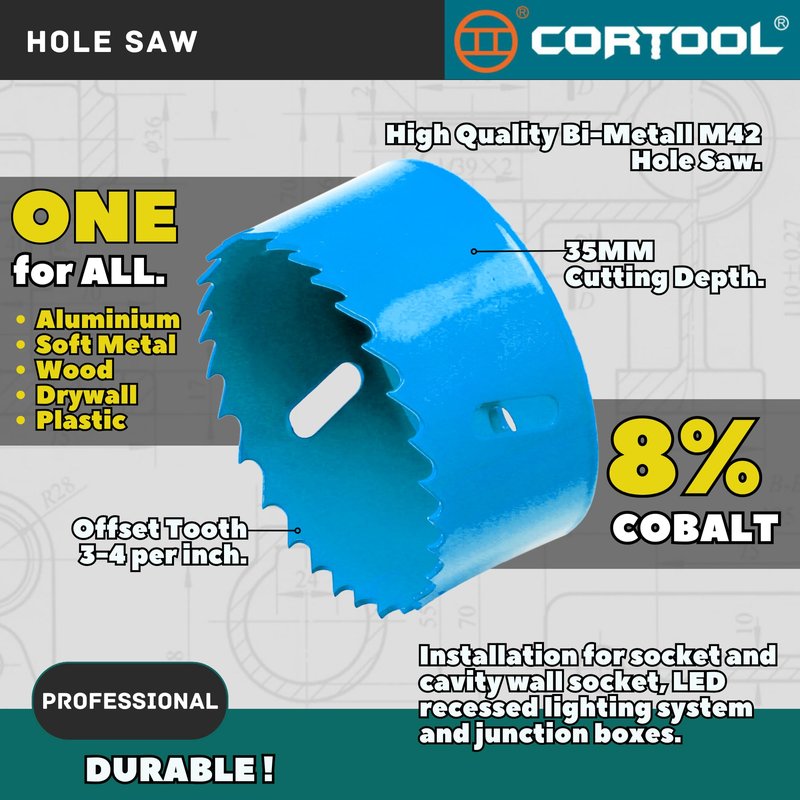 3-1/2 Inch Hole Saw with Arbor for Metal and Wood Cutting, Bi-Metal Hole Cutter, 3-1/2" Hole Saw Kit for Drywall, Wood, PVC Boards, Fiberglass and Vent Pipes