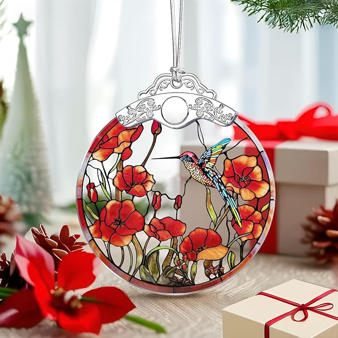 Hummingbird Ornament – Christmas Decoration & Christmas Ornament; Stained Glass Holiday Decoration (Holiday Present, Bauble Present, Gift Idea, Gift Exchange) | Heirloom Keepsakes