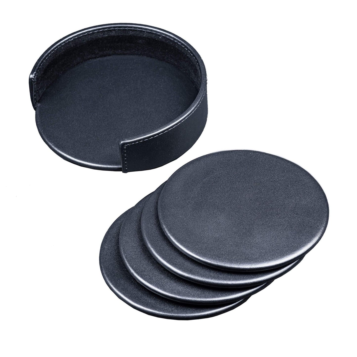 Dacasso Black Leather 4-Round Coaster Set